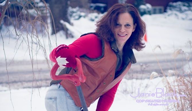 Janie shoveling snow